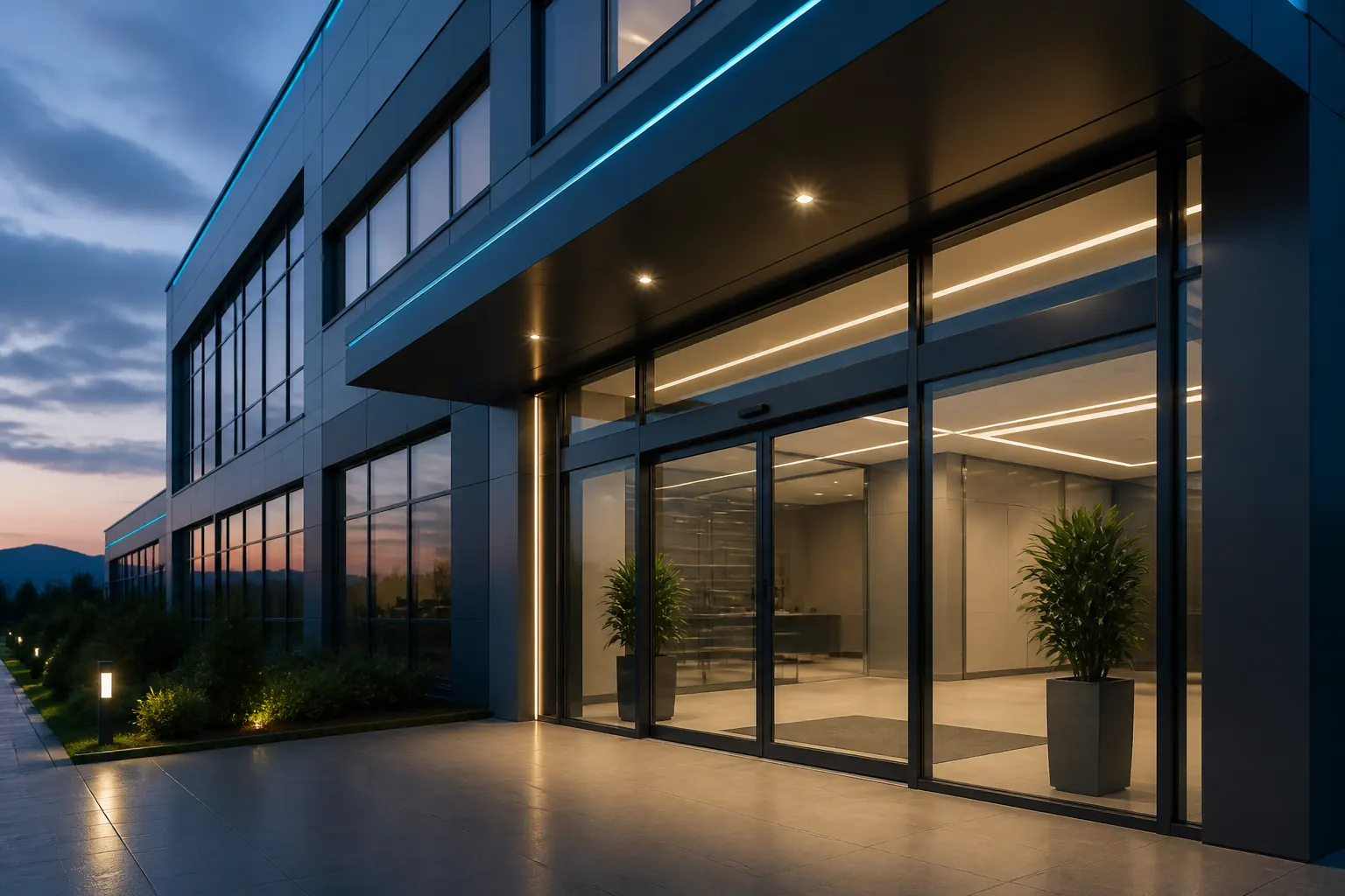 Modern automatic sliding glass entrance in Bursa