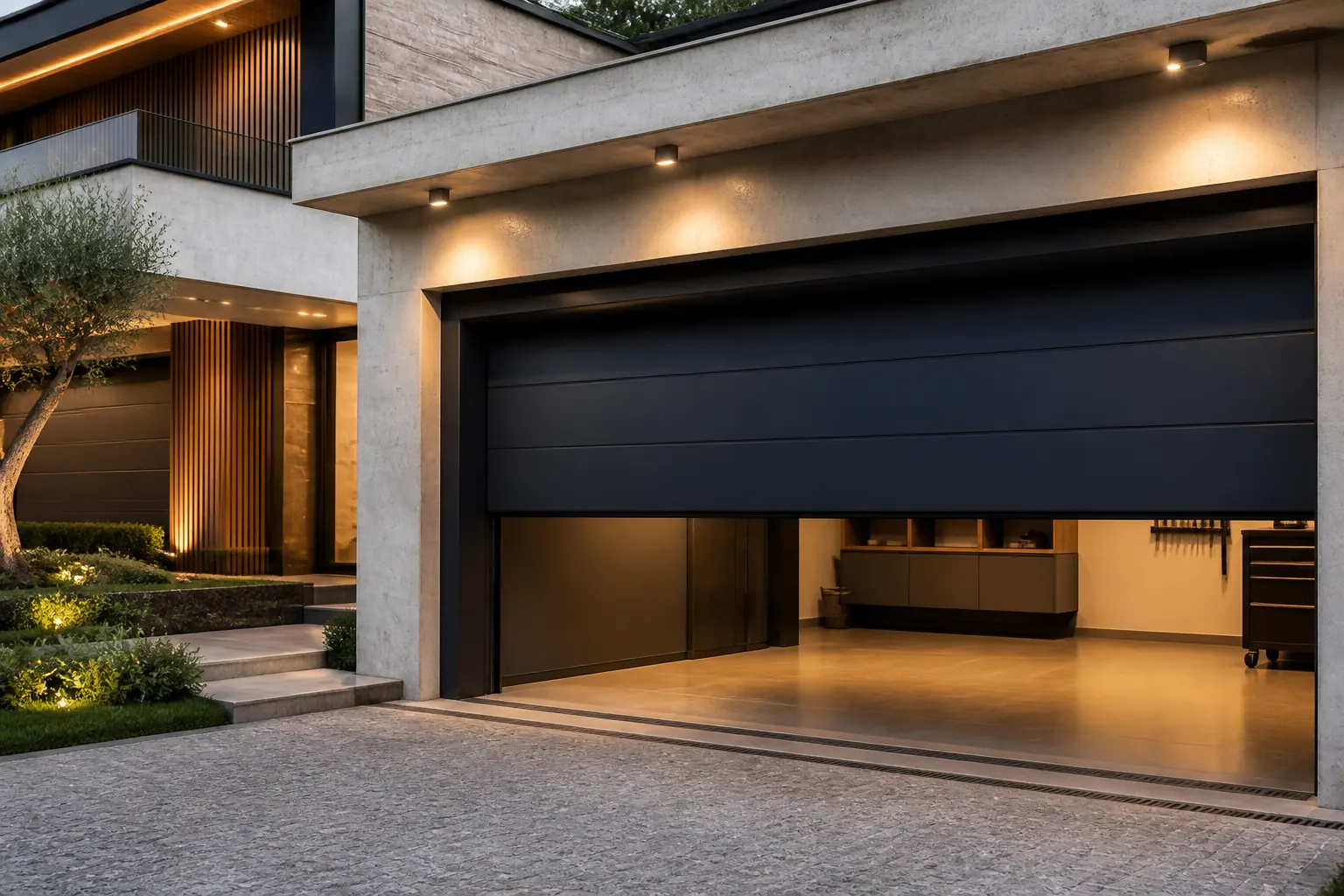 Automatic sectional garage door at a modern home in Bursa