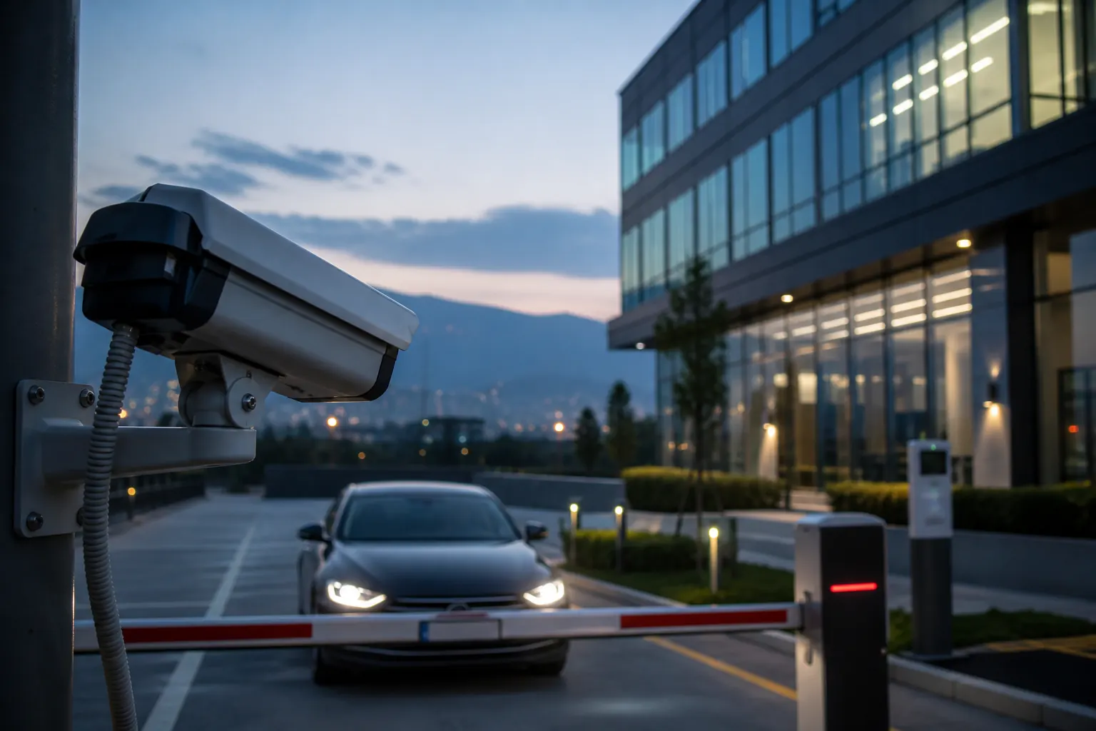 Camera reading a vehicle number plate at a car park barrier in Bursa